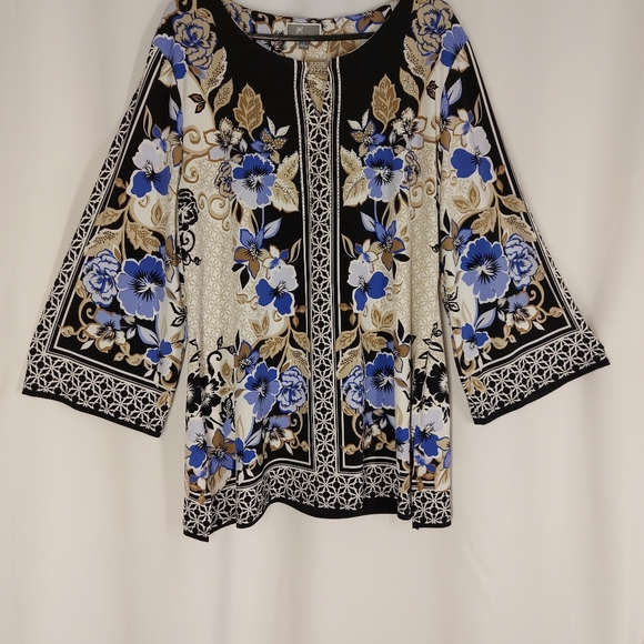 JM COLLECTION blouse with print size large tops Long sleeves - Picture 15 of 15